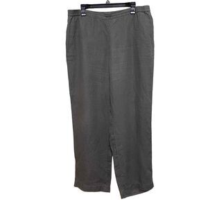 J. Jill 100% Linen Pull On Pants Women Large Green High Waist Lagenlook Coastal